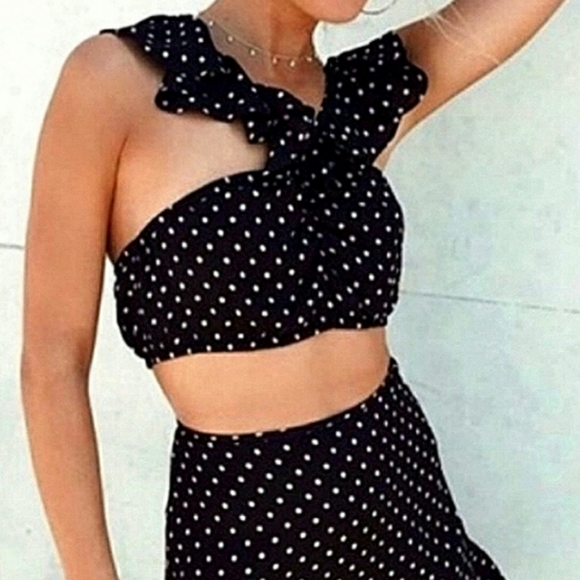 FOR LOVE & LEMONS Polka Dot Ruffle Bandeau Crop Top Size Small - Picture 7 of 8